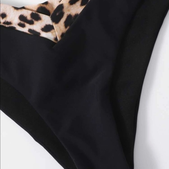 Black Leopard Print 3 Pc Bikini Set w/ Beach Skirt - Picture 3 of 6